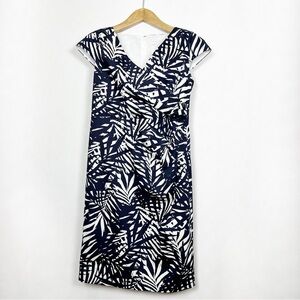 Colebrook‎ Black and White Midi Sheath Dress with Cap Sleeves Size 10 Palm Leaf